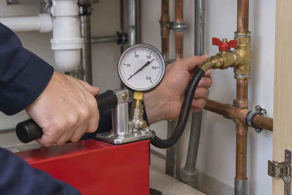 Lekdetectie Swifterbant – druktest op een waterleiding met een manometer