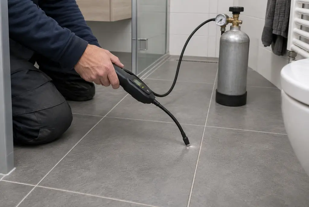 Lekdetectie Swifterbant – technicus spoort met tracergas een lekkage op in de vloer